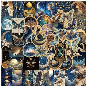 50 Piece Retro Astronomy Universe Planet Sticker Set Galaxy Moon Astrology Decals Suitcase Phone Notebook Decorative Waterproof Adhesive Stickers