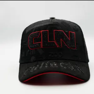 Hat CLN Black Red Full Embroidered Crystals