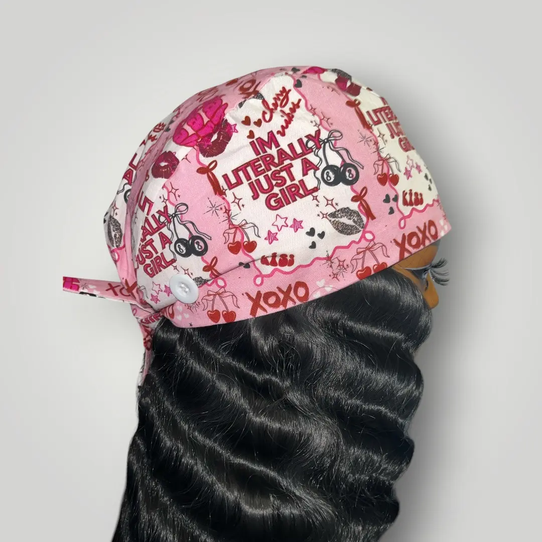 Im Literally Just A Girl Satin-Lined Tie Back Nursing Scrub Caps Im Literally Just A Girl Satin-Lined Tie Back Nursing Scrub Caps