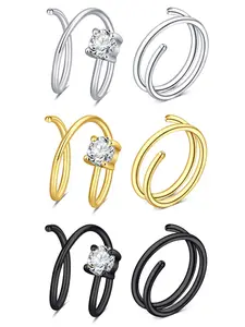 Double Nose Ring Hoops for Women, Stainless Steel Spiral Design, 20g Clear Cz Twisted Nose Jewelry, Nose Piercing Jewelry, Elegant Daily Wear Accessories, Body Jewelry
