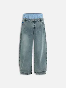 Aelfric Eden Double Waist Loose Sagging Jeans Baggy Denim Pants High Waist Stretchy Straight Wide Leg Jeans