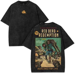 Arthur Morgan x Red Dead Redemption Vintage Oversized Washed Tshirt, Retro Comic Poster Graphic, Gamer Shirt casual apparel streetwear fabric fit