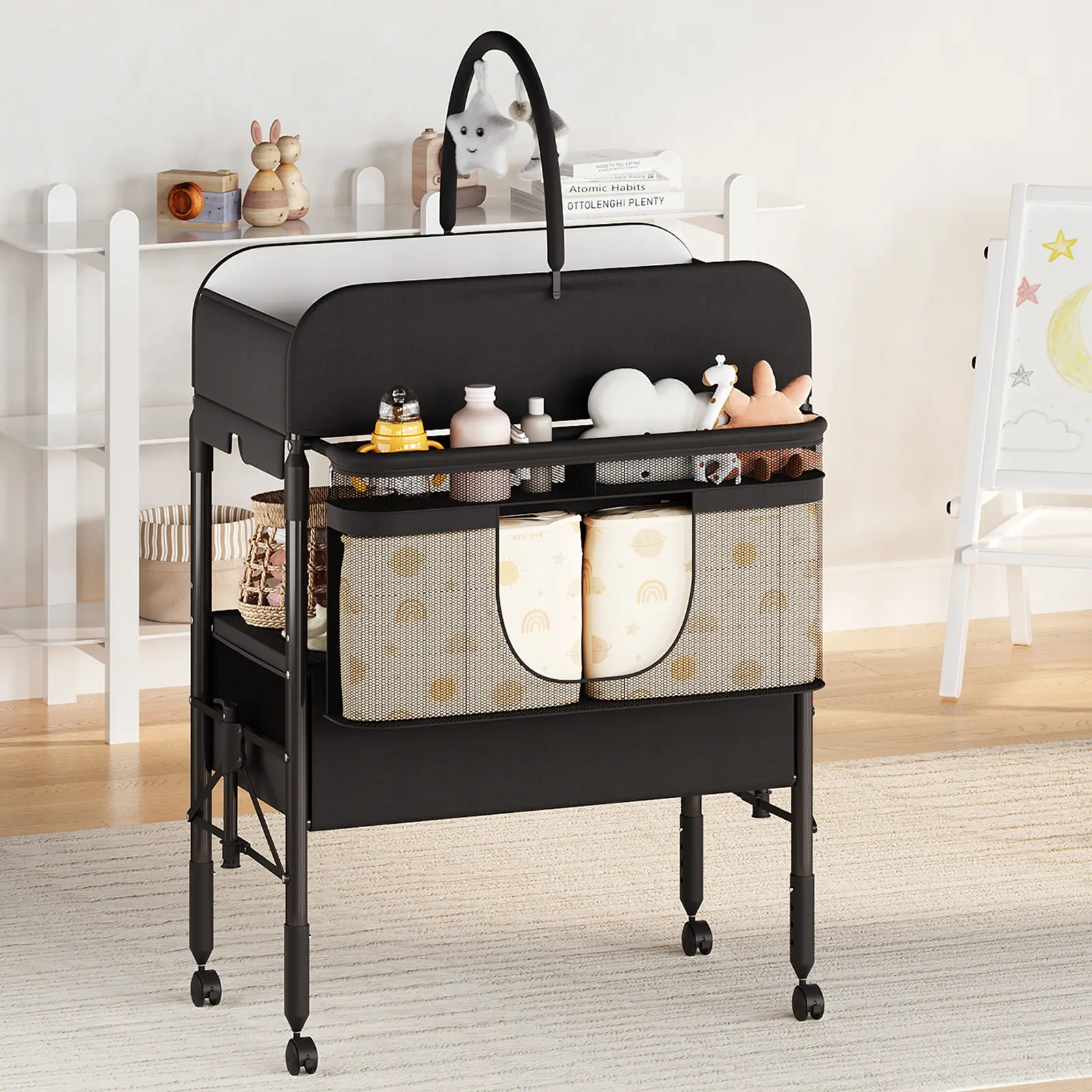 Baby Changing Table, Versatile Folding Changing Table, Waterproof Diaper Changing Station with 2 Storage Baskets, Mobile Nursery for Infant and Newborn