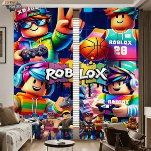 2pcs Creative Roblox Print Curtains, Blackout Curtains, Polyester Fiber, for Kitchen Bedroom Office Living Room Decor, Home Decoration Curtain, Door Curtain (no Rod)