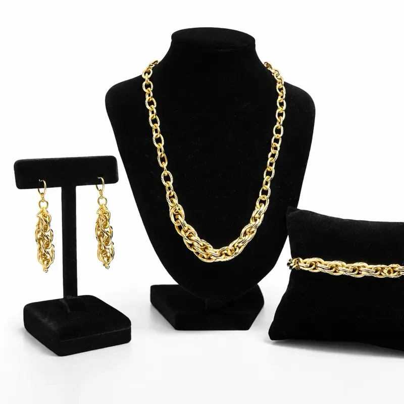 101 14K Laminated Cuban Link Set – Necklace, Bracelet & Earrings (High Quality Daily Wear)