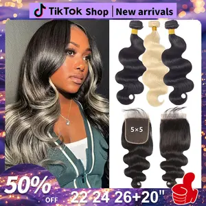 1B/613 Blonde Peekaboo Human Hair Bundles with lace closure 12A 4/613 chocolate brown and blond human hair 100% Unprocessed Brazilian Virgin Hair Highlight Hair Bundles Premium 100% Virgin Human Hair bundles with closure