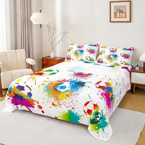 Soccer Sheet Set,Colorful Tie Dye Football Bedding Set for Kids Boys Teens Room Decor,Sports Theme Bed Sheet Set with Deep Pocket Fitted Sheet + Flat Sheet