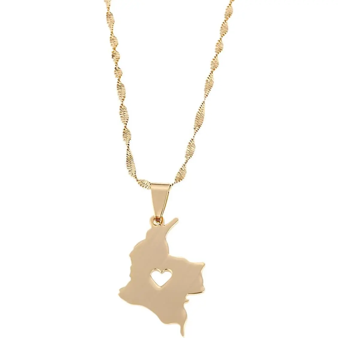 Gold Plated Colombia Map Pendant Necklace, Fashion Costume Jewelry Accessory, Gold Plated Necklace