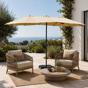 【Value Pick】Costoffs 13/15FT Patio Umbrella with Base, Extra-Large Outdoor Market Parasol Featuring Smooth Crank Lift, 12 Durable Ribs & Air Vent Design, No Light