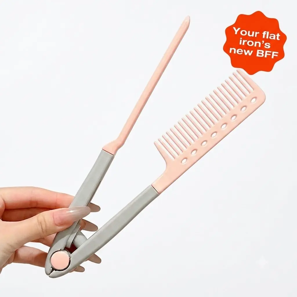 Herstyler Anti-Scald Hair Straightening Comb - Pocket Size Hair Brushes & Combs, Compact Travel-Portable Straightener for Smooth Frizz-Free Styling, Pink