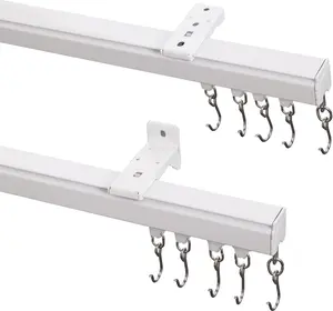Ceiling Track Kit with Hooks, Wall Mount Curtain Track, x-Large Size for Space 12ft - 18ft Wide, Single Window Rods Work with Grommet and Pinch