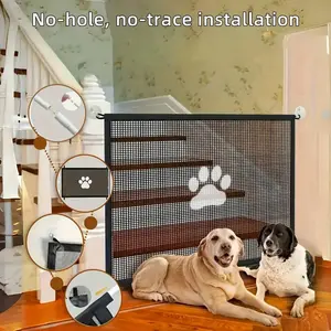 Pet Containment Gate Fence, Paw Print Dog Safety Barrier, Portable Folding Mesh Doorway Guard, Ideal for Home & Outdoor Use