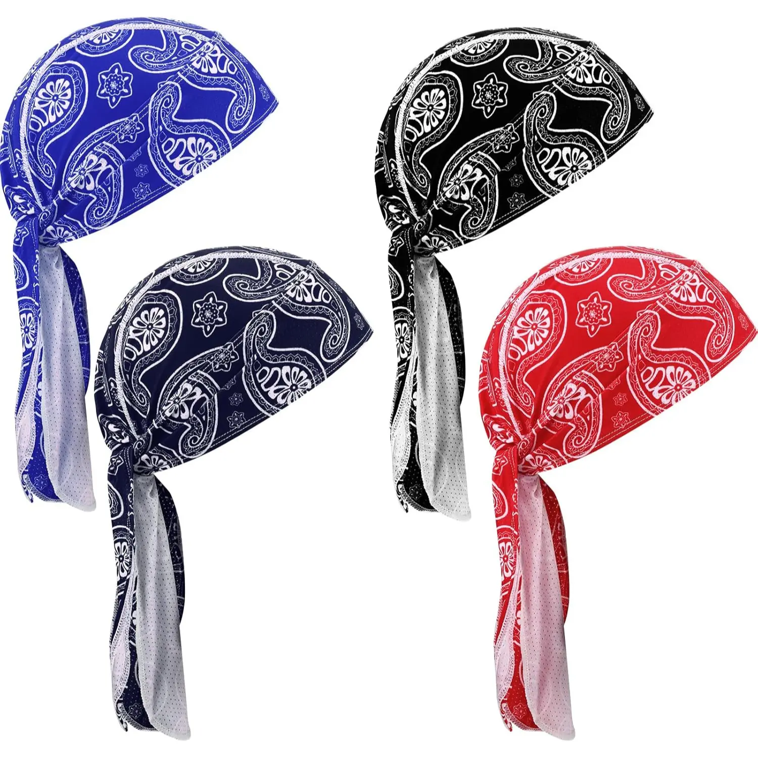 Unisex 4-Pack Paisley Durags Set, Breathable Cooling Polyester Headscarf, Moisture Wicking, Helmet-Friendly for Outdoor Sports, Stretchable for Daily Use