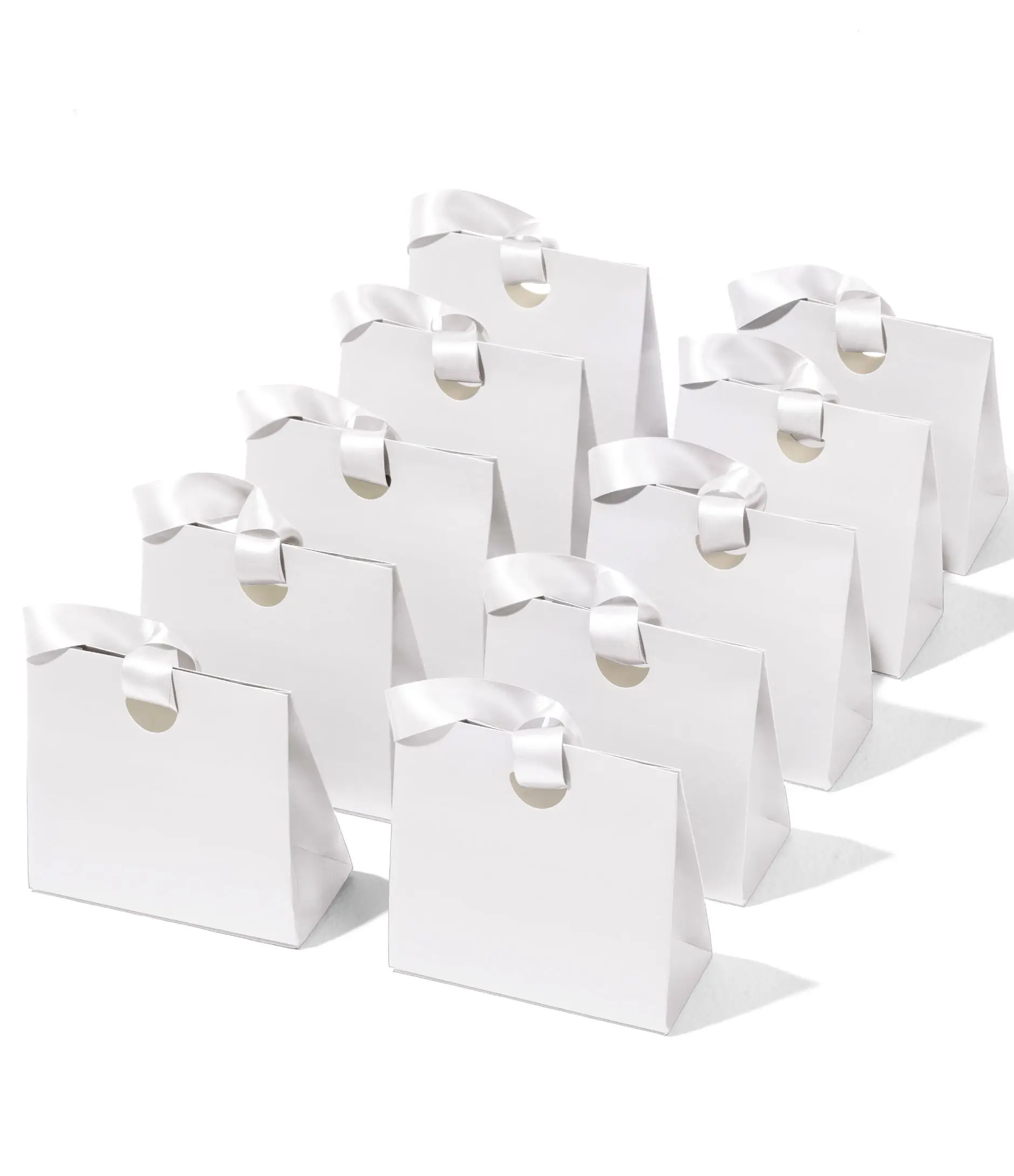 Vitalizart 10-Pack Elegant Minimalist Solid Colors Small Thick Cardstock Christmas Gift Bags with Satin Ribbon Handles (7.87x3.54x7.09 in) - Refined Packaging for Holiday, Mother’s Day Celebrations