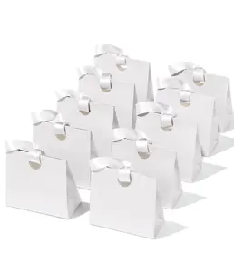 Vitalizart 10 Pack Small Paper Gift Bags with Ribbon Handles, 7.87"x3.54"x7.09", Party Favor Bags, Goodie Bags Bulk for Birthday, Baby Shower, Graduation, Mother's Day, mini gifts for coworkers