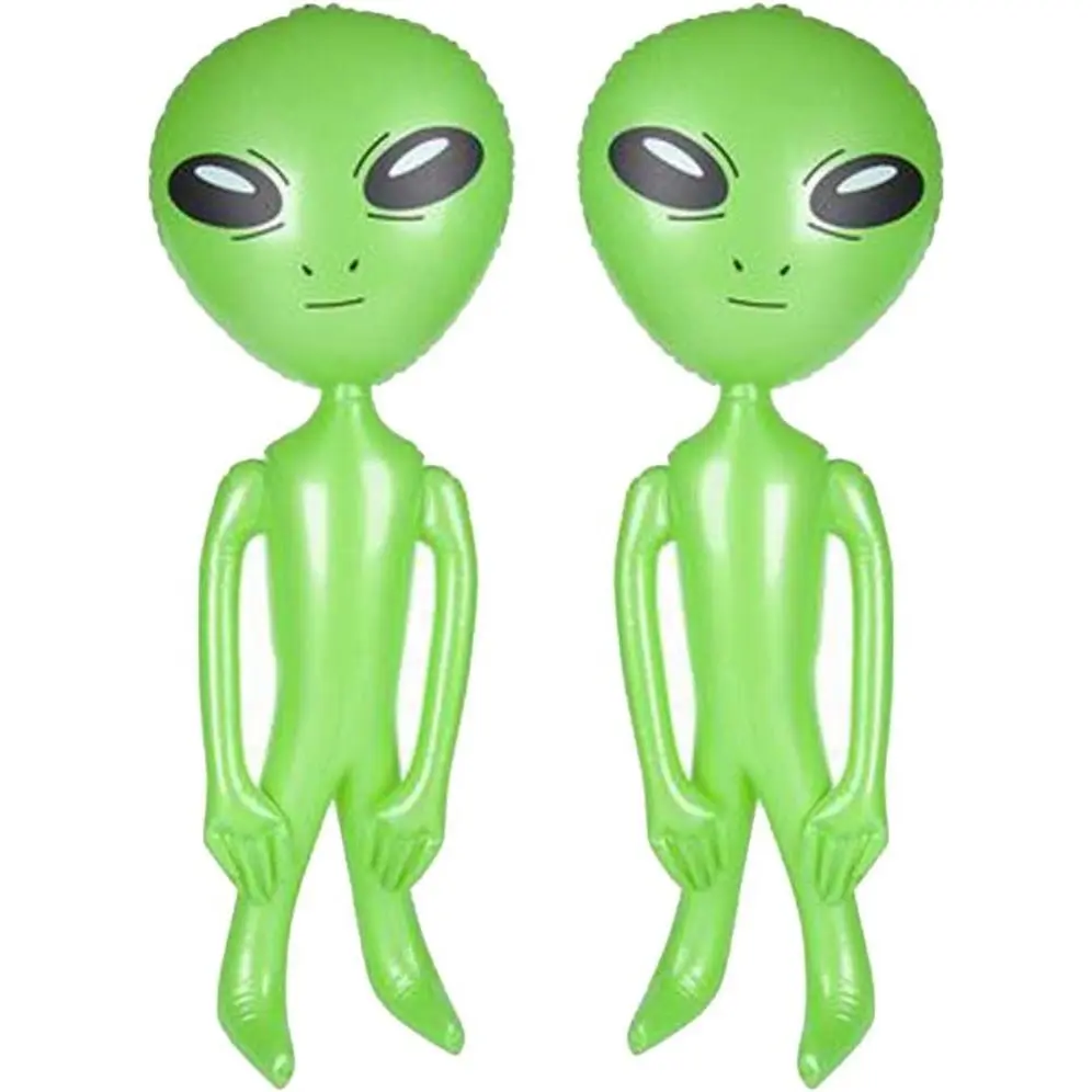 Green Alien Inflates, Set of 2, Outer Space Decorations, 34" Alien Inflatable Toys, Galactic Birthday Party Favors, Swimming Pool Toys for Kids, Alien Decorations for Kids’ Rooms