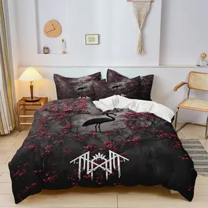 Sleep Token Band Mystical Print Duvet Cover Set, Includes One Fitted Sheet and Half Pillowcases, Soft Comfort Bedding for Fans, Bedroom Bedding Set