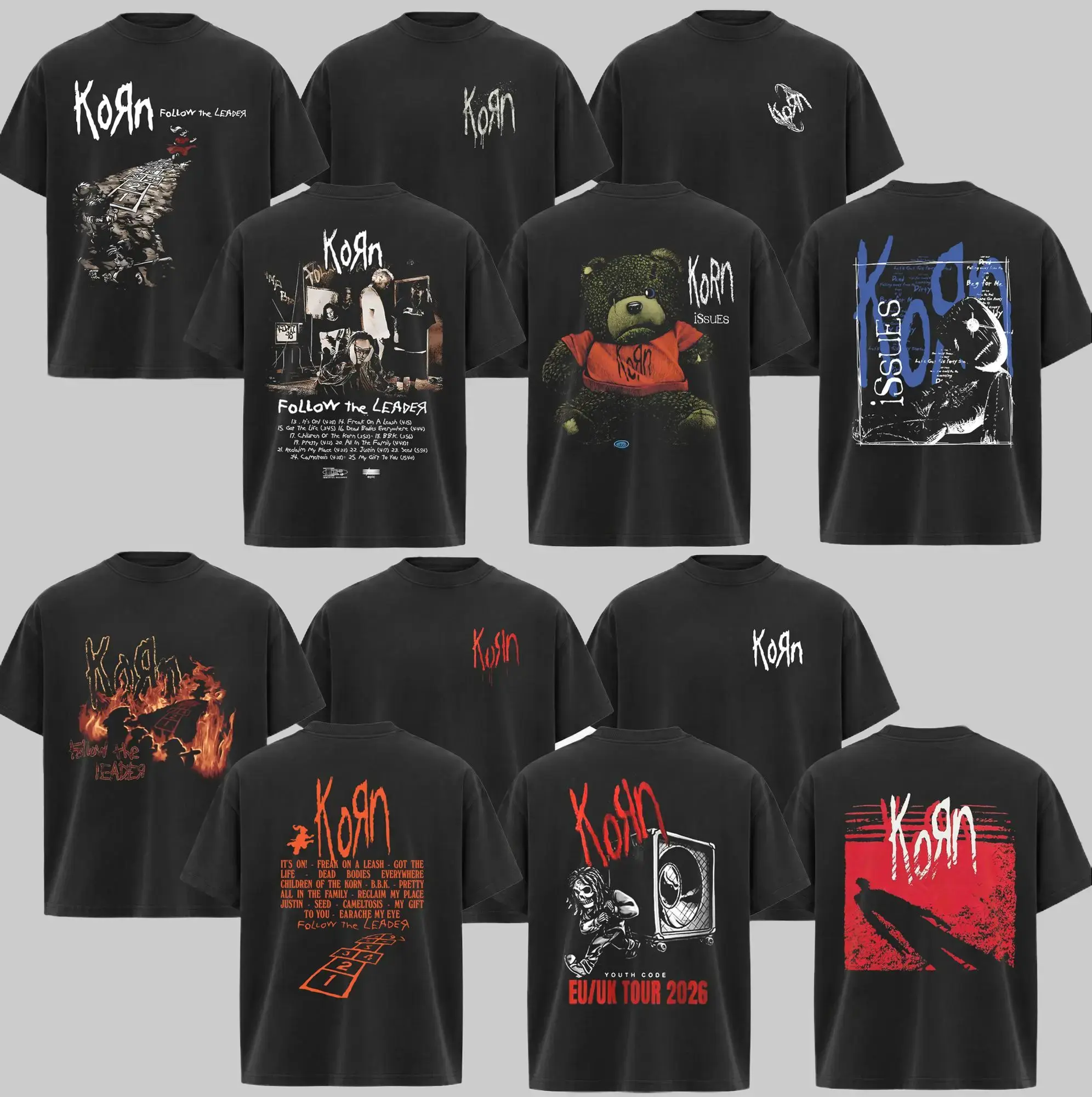 [Collection] Men's Vintage Korn Rock Band Wasde Short-Sleeve Round Neck Fitted T-Shirt - Apparel Top, Rock Tour Merch, Alternative Grunge 90s Graphic Streetwear for Fans