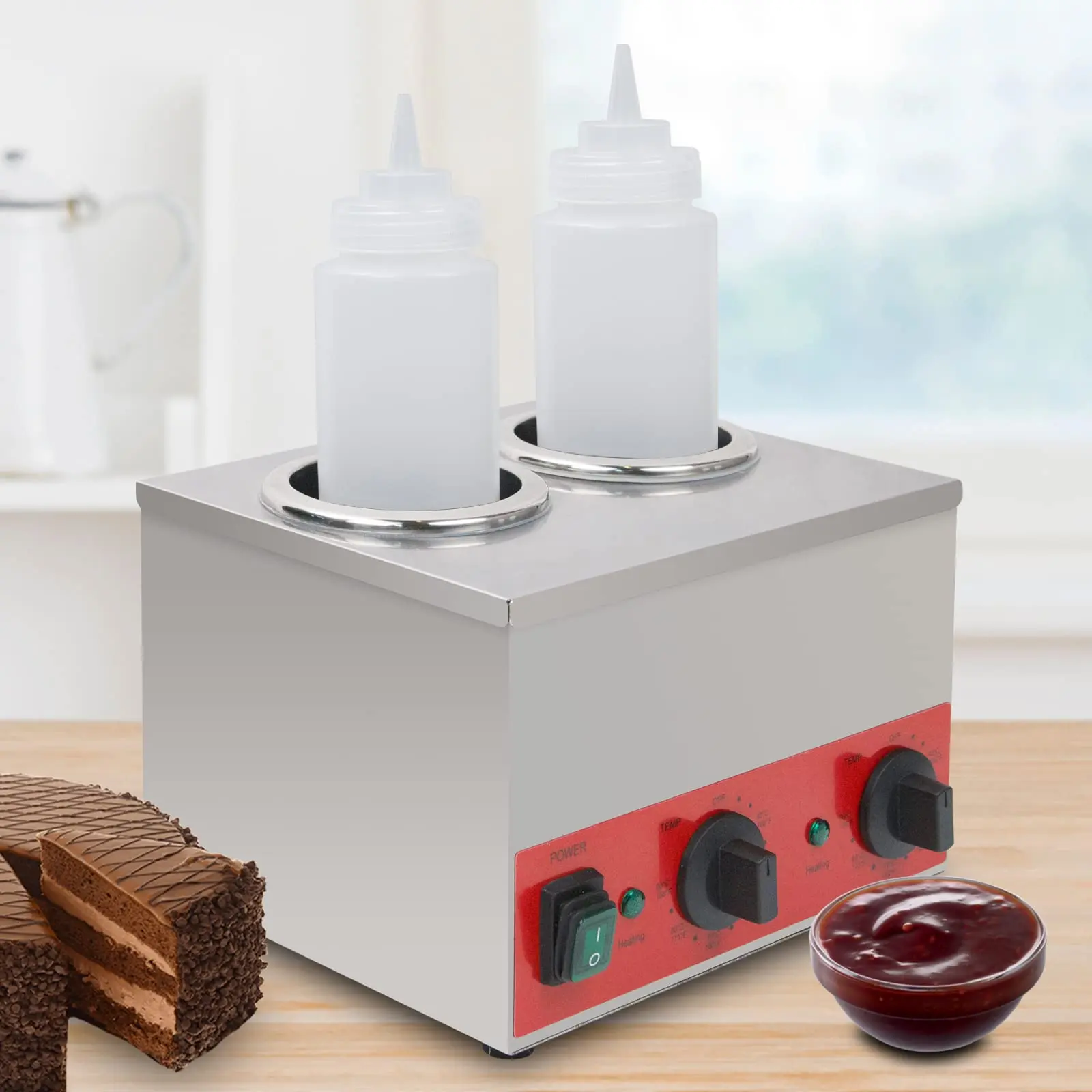 Hakka Commercial Dual-Well Electric Sauce & Cheese Warmer-Dispenser, Kitchenware for Concession Stand Food Service