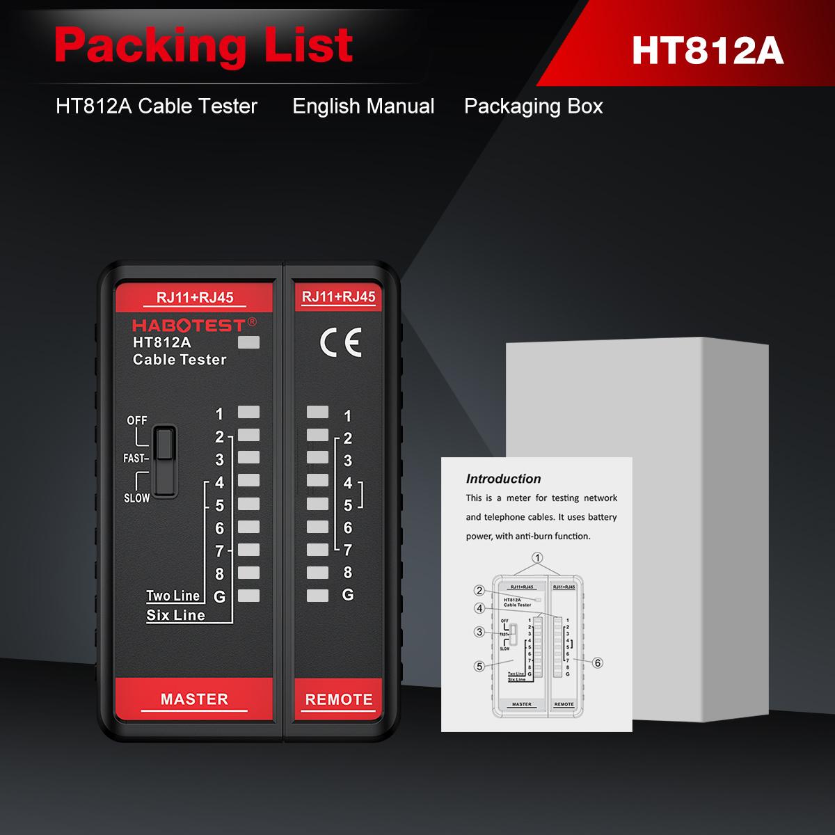 HABOTEST HT812A Multi-Function Network Cable Tester RJ11/RJ45 Dual-Use Type LED Display NC/HDMI Repair Low-Power Portable