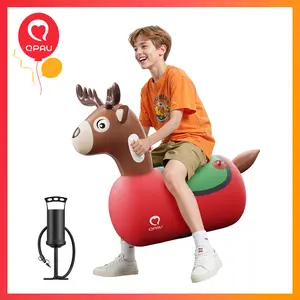 QPAU Kids Reindeer Toys 1/2 PC 220lbs Load Capacity Bouncing Animal Hopper Reindeer Children's Day Gifts for Kids Ages 5+ Large Size Comfortable Stable Design Peaceof Mind Material independent Two Air Chambers Manual Inflatable Pump summervibe