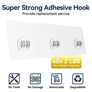 Transparent No-drill Storage Rack Hooks Strong Adhesives, for Shower Bathroom Caddies Kitchen Utensil Hook, Portable Durable Multifunctional Punch-free Wall Self Adhesive Storage Hook