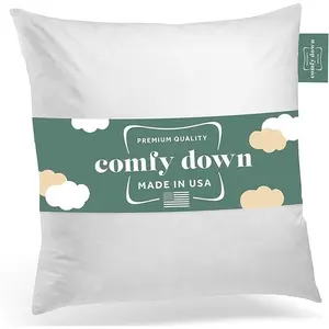 ComfyDown Square Decorative Throw Pillow Insert, Down and Feather Fill, 100% Cotton Cover, 233 Thread Count - Made in USA