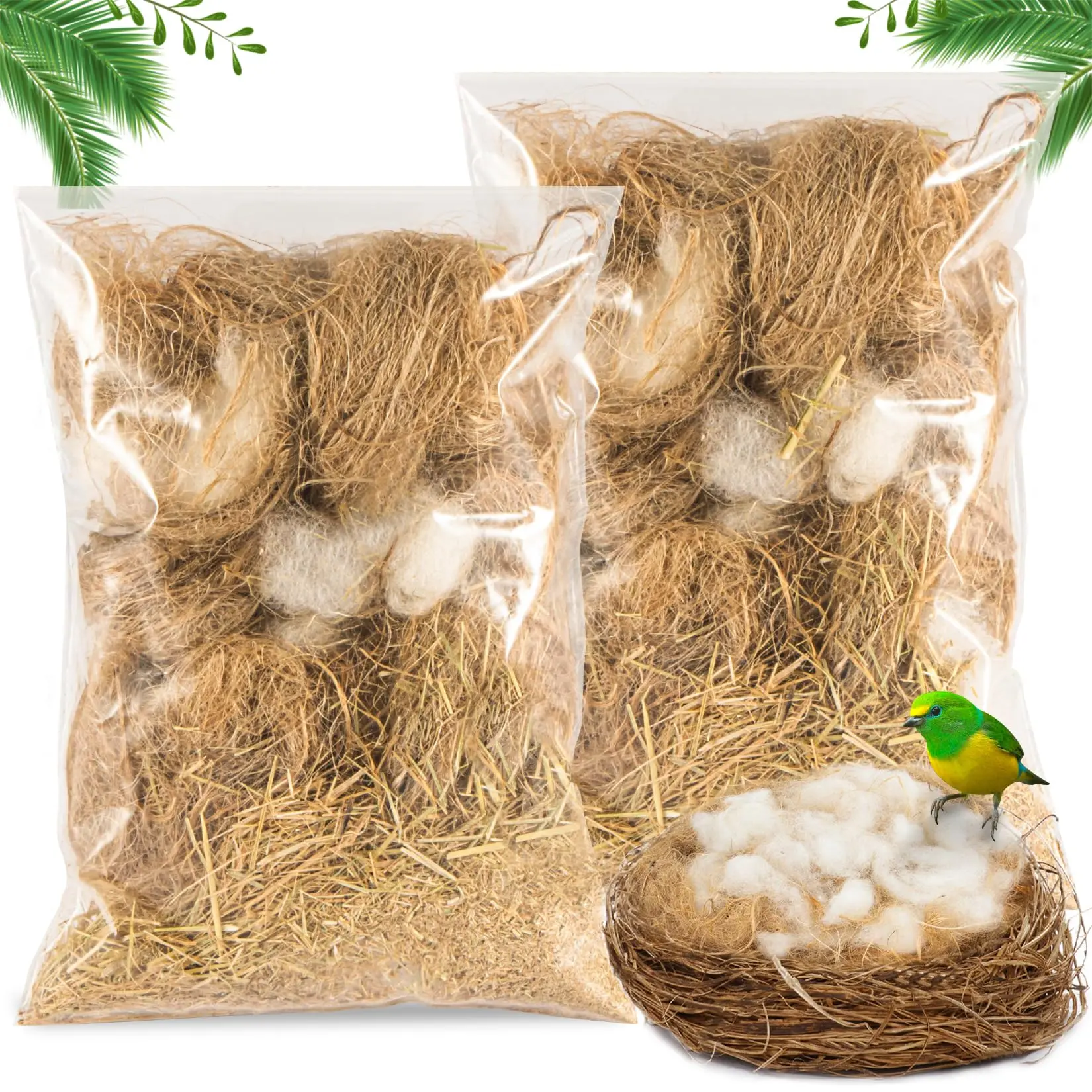 2-Pack Bird Nesting Material Bird Supplies - Cage Bedding for Hummingbirds, Canaries, Finches & Parakeets (80g) for Gardens, Tree Trunks
