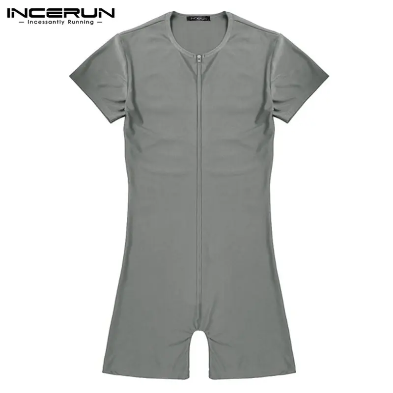 INCERUN Men's Polyester Short-Sleeve Overalls Romper - Comfortable Stretch Fabric Nightwear, Menswear Home Underwear Leotard Pajamas