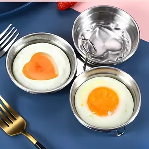 Round egg steamer Love egg steamer 3 molds Stainless steel egg steamer mold Household boiled eggs, poached eggs, breakfast steamed eggs, flat bottom models, a variety of patterns Delicious and healthy eggs