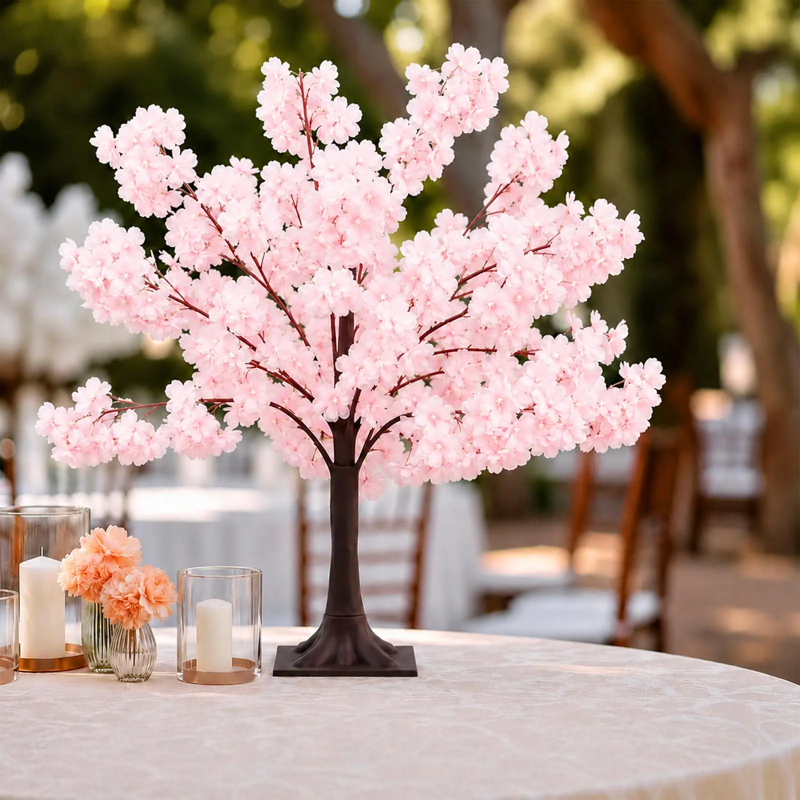 Blush 3ft Artificial Cherry Blossom Tree Centerpiece - Silk Sakura Wishing Tree with Metal Base, Bedroom Holiday Party Wedding Home Decor Accent