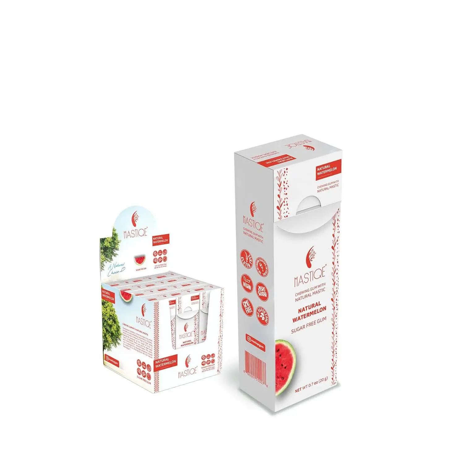 Mastiqe Sugar Free Watermelon Gum with Natural Mastic, Aspartame Free, Gluten Free Chewing Gum with Natural Mastic, Xylitol Gum