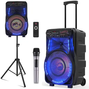 15 inch Portable Bluetooth PA Speaker Rechargeable Loud Outdoor Speaker System With Stand Tripod Microphone LED Light 2200mAh  7.4V Lithium-ion Battery
