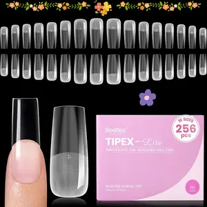 Beetles Tipex Lite Apex Nail Tips, 96PCS 256PCS 512PCS Stiletto Square Almond Coffin Pre-Building Pre-Etched Acrylic Nail Tips for Flat Nails & C-Curves Nail Beds