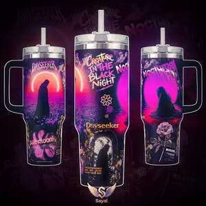 DAYSEEKER Creature in the Black Night Neon Pink Purple Sayal 40 oz Vacuum Insulated Cup Straw Keeps Drinks Hot Cold 12H+ For Rock Lovers & Dark Aesthetic Vibes Post-Hardcore Style Splash-Proof 18/8 Stainless Steel Comfort Handle Daily Vibe Mug For Fans