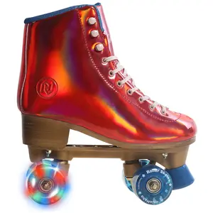 JajaHoho Roller Skates for Women, Holographic High Top Classic Rollerskates, Shiny Double-Row Blue Light Up Flashing Four Wheels Quad Skates for Girls Indoor & Outdoor