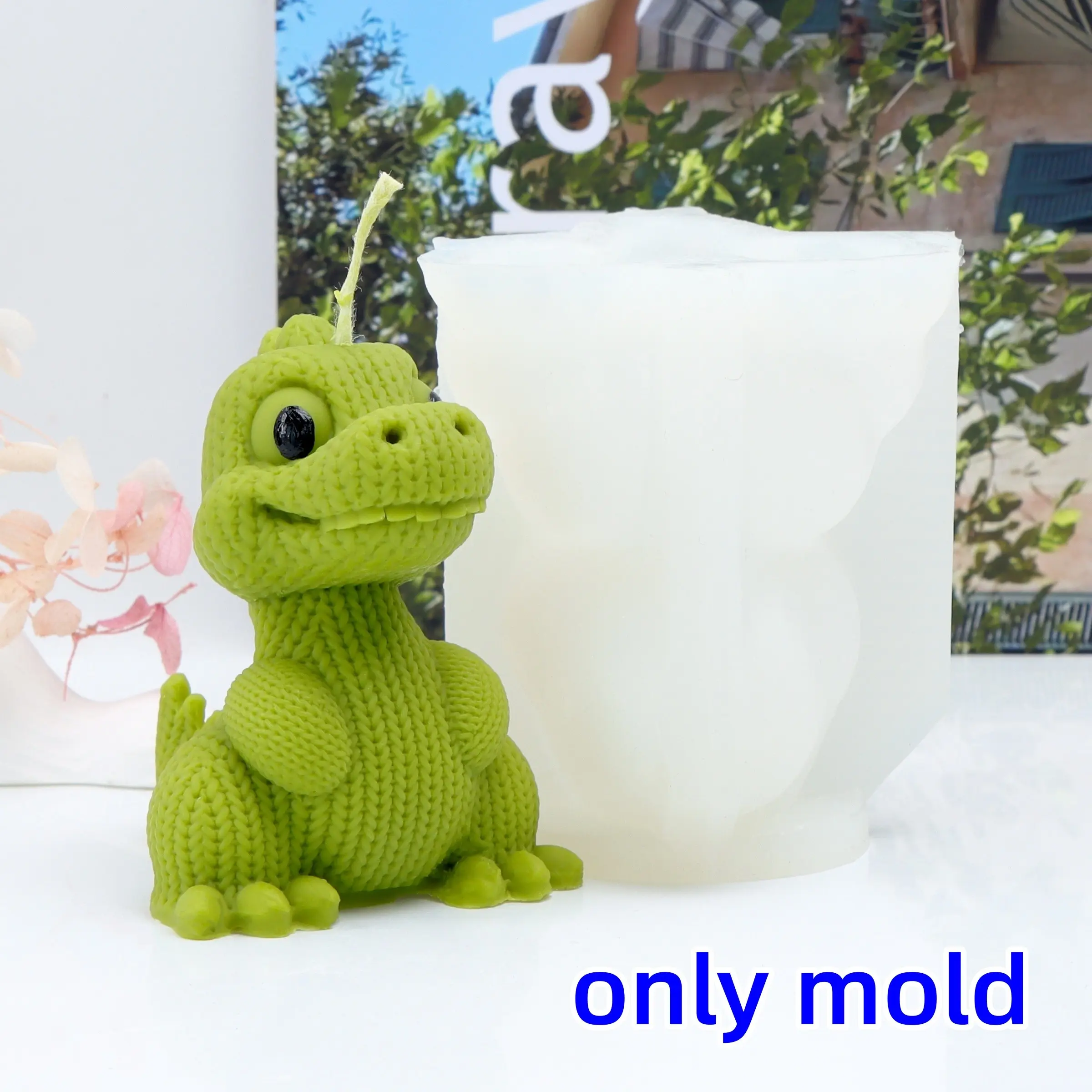 3D Knitted Dinosaur Silicone Mold, Reusable Cute Dinosaur Candle Mold for DIY Aromatherapy Candle, Soap, Resin, Plaster, Handmade Craft Home Decor