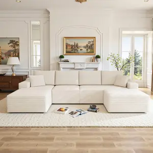 【Deals For You Days】 2 or 3 Package Shipping NMXVXMN 132"Cloud Sectional Boneless Couch withChaise & Ottoman, U/L-Shape Plush Corduroy VelvetModern Modular Sofa with Deep Seat, Upholstered Couches for Living Room Bedroom, No Assembly Required