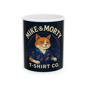 Mike & Morty Cat Ceramic Mug - 11oz & 15oz, Fun Gift for Cat Lovers, Tea and Coffee Mug, Cute Anime Mugs, Quirky Kitchen Decor