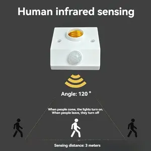 Smart human body sensing E27 screw base lamp holder, square base, light control/delay three-gear adjustable, infrared sensing, Motion Sensor, suitable for corridors, stairs and other scenarios