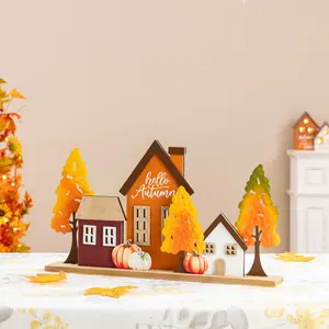 18"L Fall Metal & Wood Village Table Decor