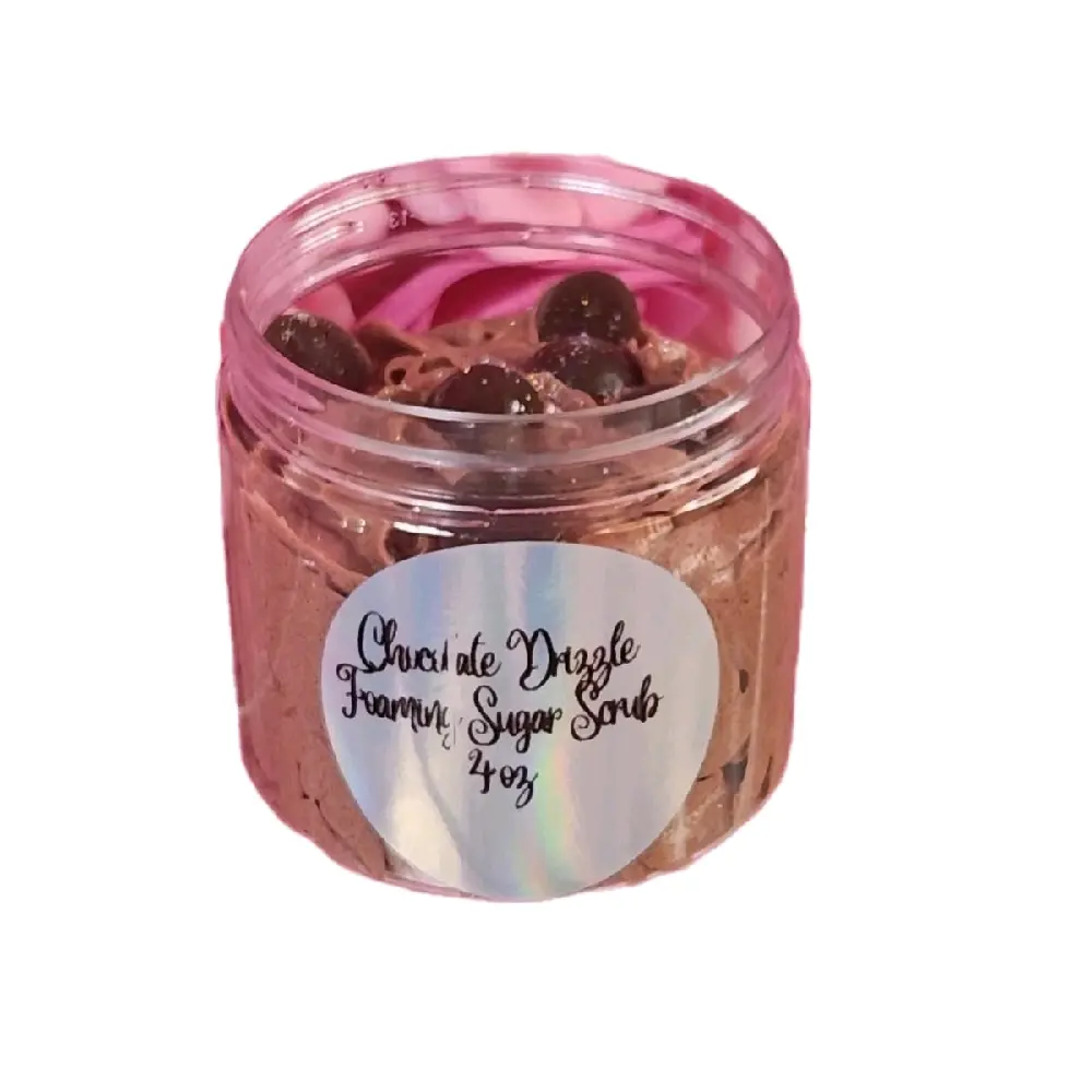 Chocolate Drizzle Whipped Sugar Scrub - Exfoliating Body Polish with Shea Butter, Restore-Moisture Hydrating Foaming Body Cleanser, Moisturizing, Gentle, Whipped Soap, Handcrafted, Natural Butters, No, Use 3X/Week, Moisturizer, Body Care