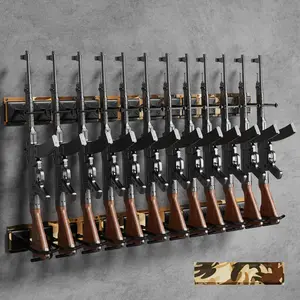 12-Slot Indoor Gun Racks Wall Mount Gun Rack with Lock Heavy Duty Steel Shotguns Rifles Rack for Home Garage Door Behind, Yellow