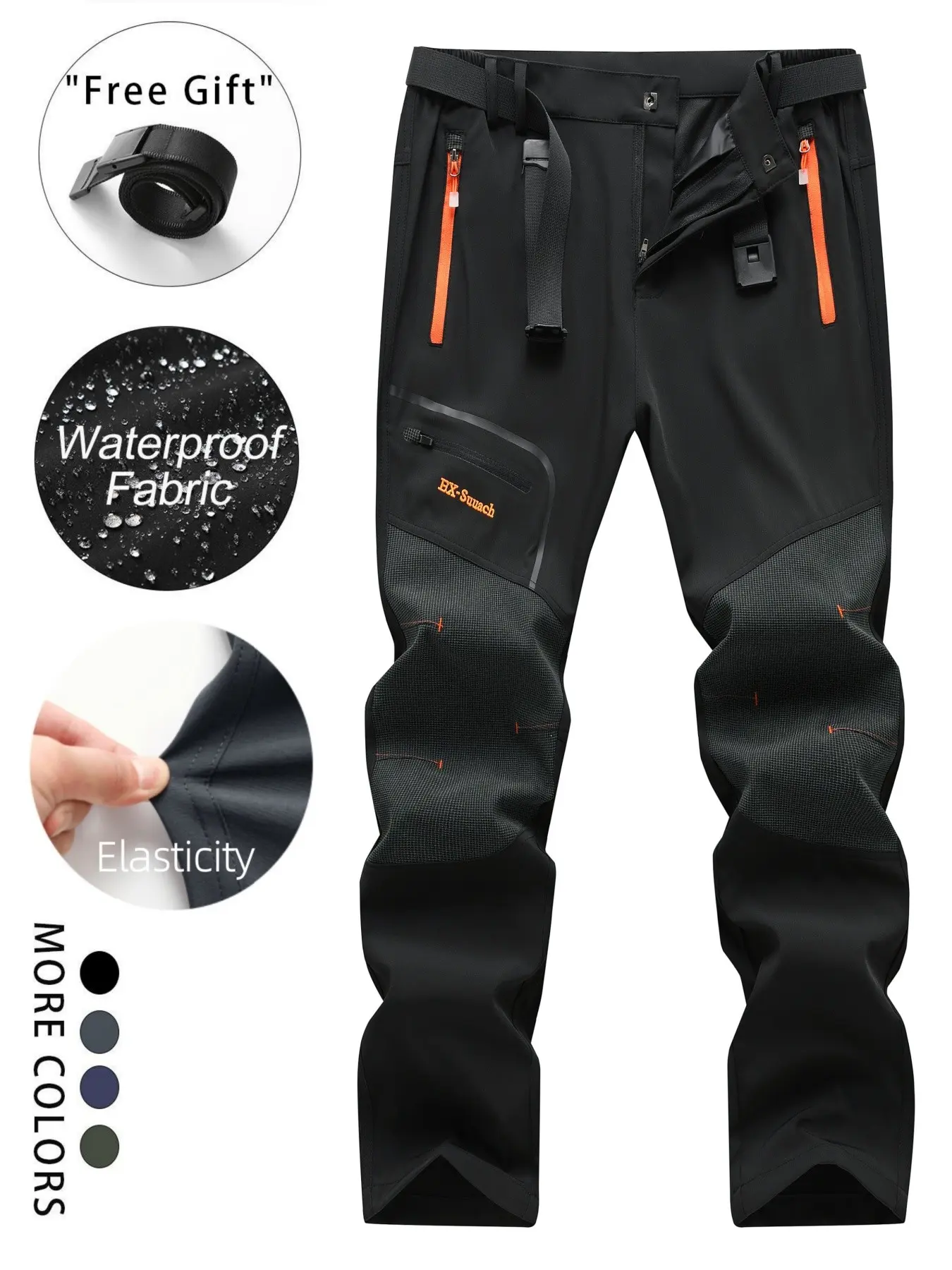 Men's Summer Outdoor Functional Fleece Pants, Thin Soft Shell Waterproof Windproof, Knee Reinforced, Multiple Zip Pockets, Belt Included, Stylish, Casual Sporty Trousers, Casual Athletic Trousers