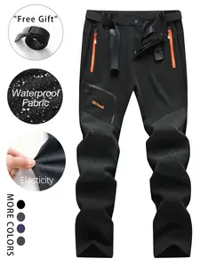 Men's Summer Outdoor Functional Fleece Pants, Thin Soft Shell Waterproof Windproof, Knee Reinforced, Multiple Zip Pockets, Belt Included, Stylish