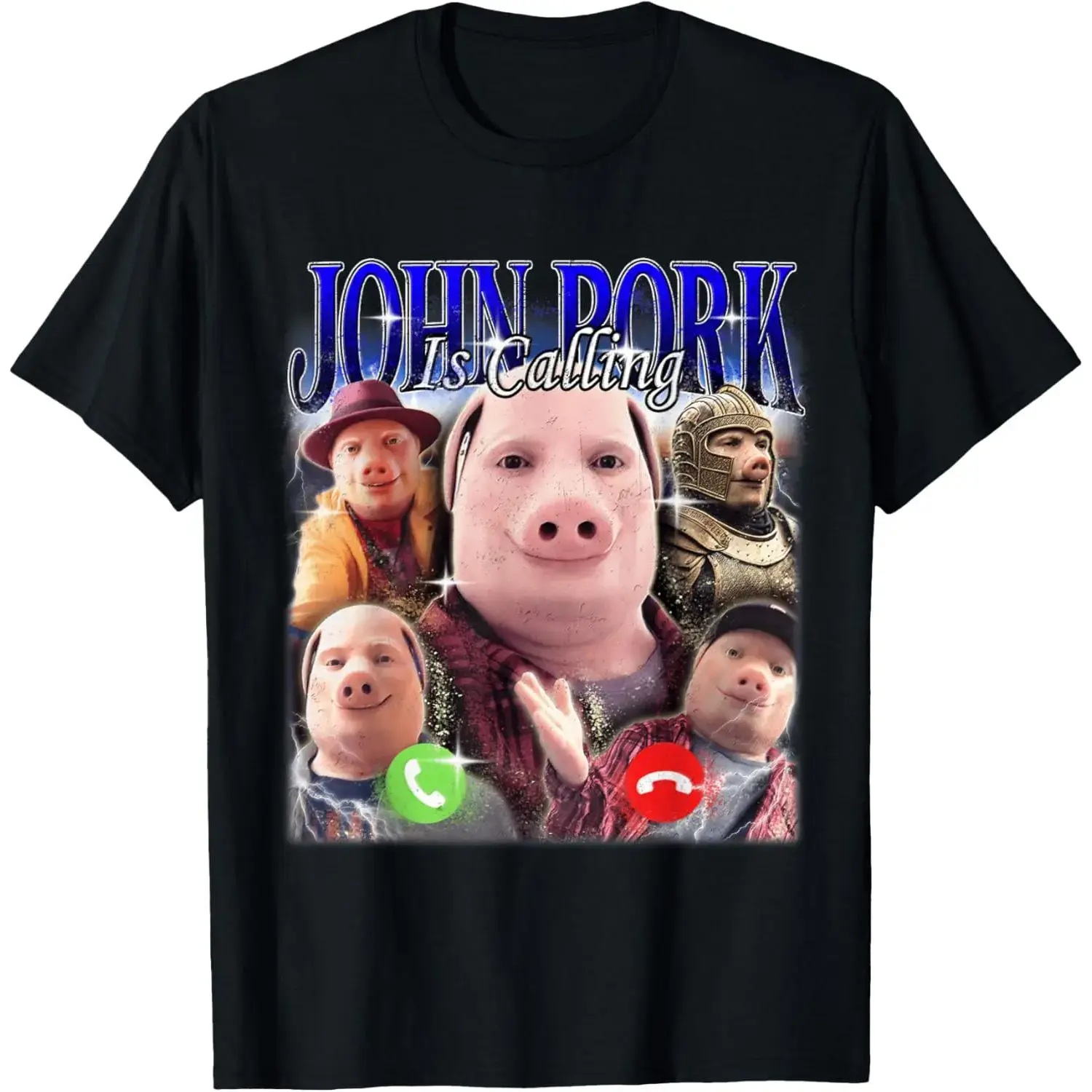 John Pork is Calling Meme Graphic Men's T-Shirt - 90s Retro Unisex Round Neck Short Sleeve, Viral Brainrot Humor Streetwear, Soft Comfortable Fit, Everyday Casual Top, Trendy Gift for Adults, Tshirt, Funny Graphic Tee, Casual Fit, Vintage T-Shirts, Shorts