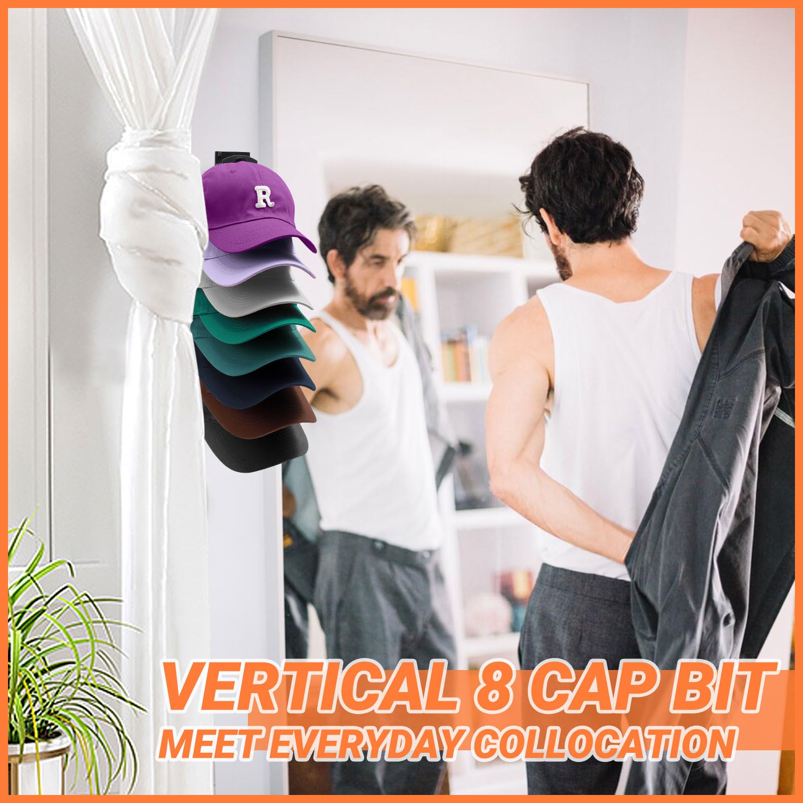 Baseball Cap Organizer Rack-2Pcs,Wall Hat Hooks with Strong Adhesive Holds up to 16Hats,Over-the-Door Closet Hat Hanger Display Stand,MultiLayer Cap Organizer Storage with 2Mounting Options