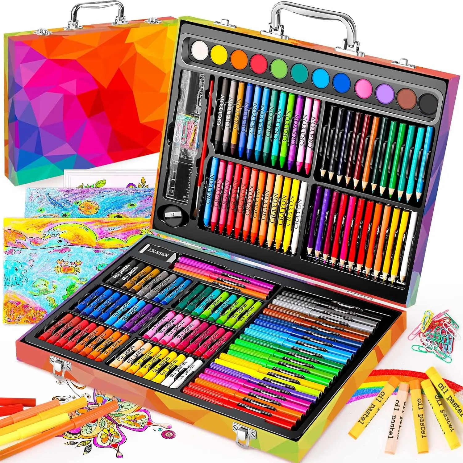 Arts and Crafts Supplies, 183-Pack Drawing Painting Set for  Girls Boys Teens, Coloring Art Kit  Case: Crayons, Oil Pastels, Watercolors Cake, Colored Pencils Markers, Sketch Paper