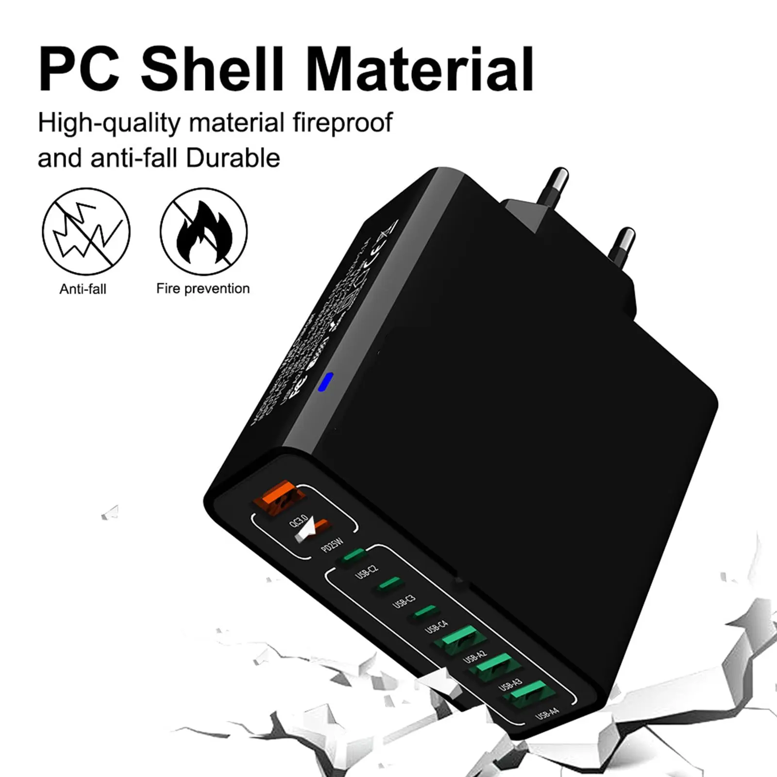 【Summervibes】8-in-1 Waterproof Quick Charge USB Charger Plug - 4 Type-C, 4 USB Ports Multifunctional Charging Station, Travel-Friendly Multi-Device Charger for Cellphone & Electronic Devices (Home, Office Use)