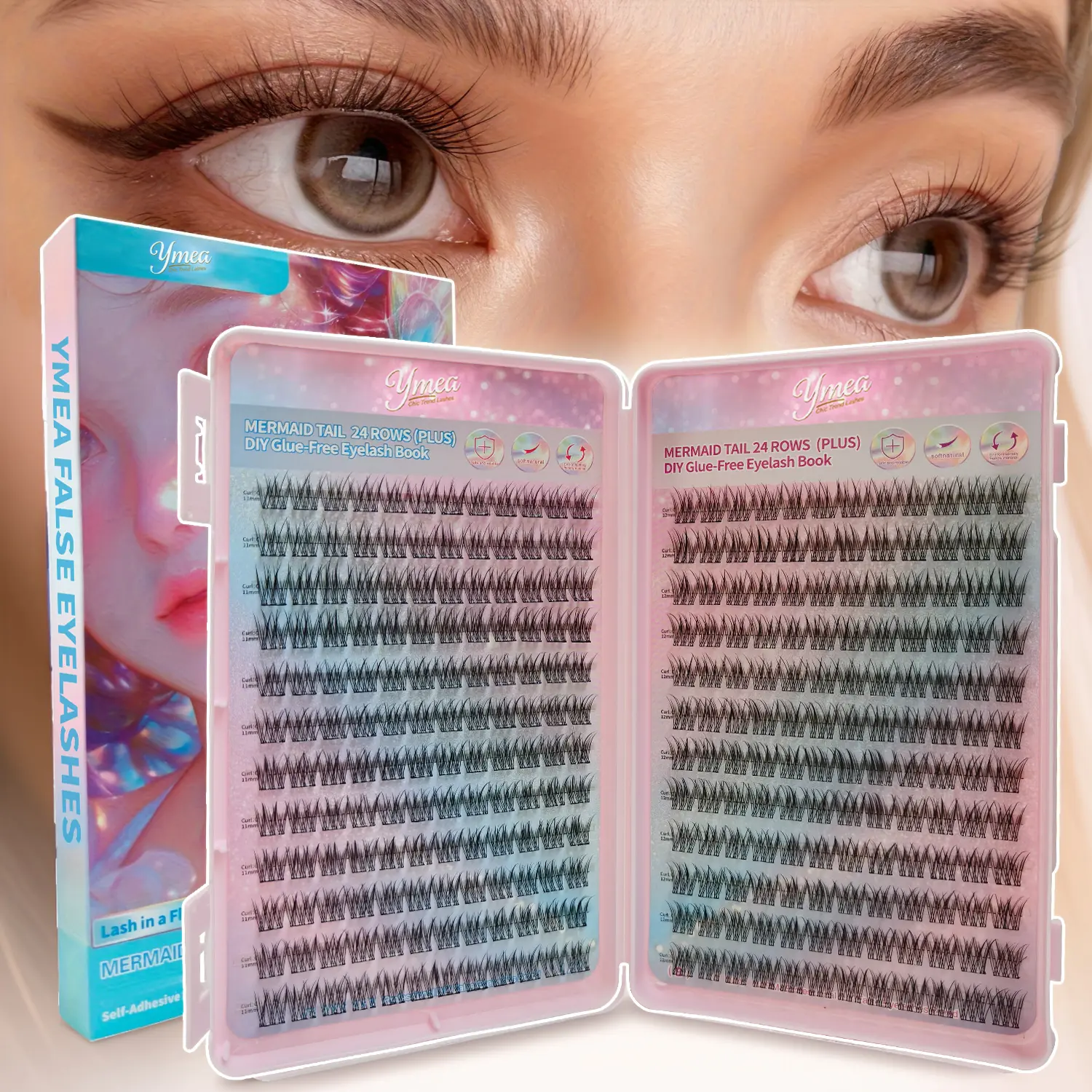 Large-Capacity Self-Adhesive False Eyelash Album - Glue-Free Natural Lashes, Lightweight Fluffy & Breathable, On-the-Go Touch-Ups, Easy to Remove & Long-Lasting Wear, Perfect for Beginners, Beginner Friendly Lashes & Makeup Enthusiasts